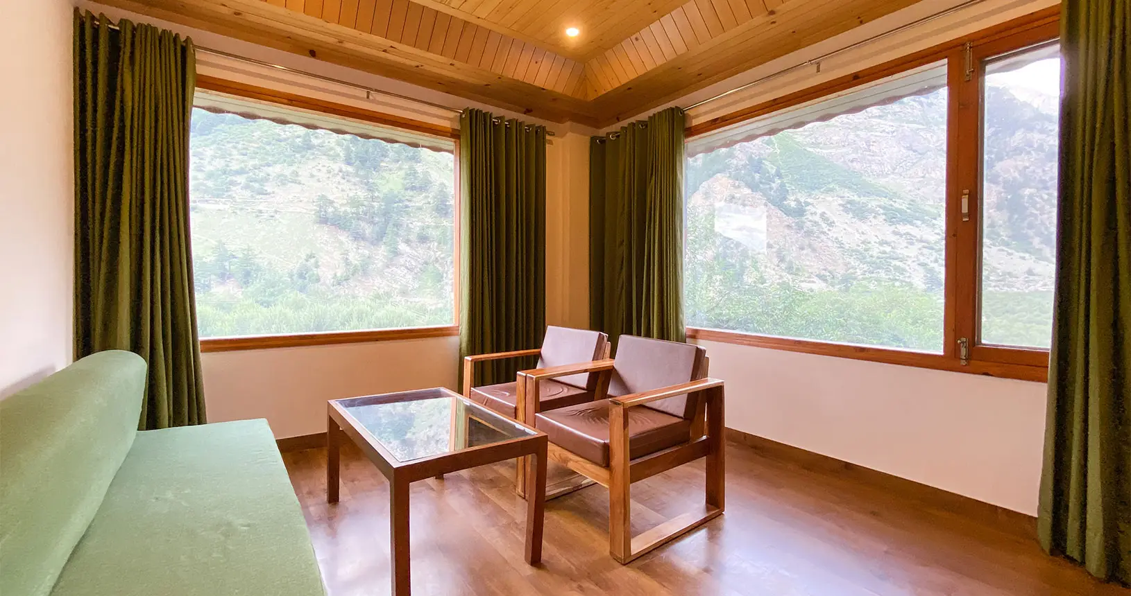 View from seating area in family suite at Hotel Batseri, Sangla.